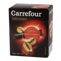 Café soluble descafeinado en sobres Carrefour 25 unidades de 2 g.