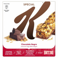 Barritas de cereales integrales con chocolate negro Special Kellogg's 6 unidades de 21,5 g. Barritas de cereales integrales con chocolate negro Special Kellogg's 6 unidades de 21,5 g.