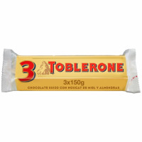 Barrita de chocolate con leche, miel y almendras TOBLERONE pack de 3 unidades de 50 g. Barrita de chocolate con leche, miel y almendras TOBLERONE pack de 3 unidades de 50 g.