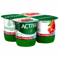 Bífidus desnatado con frutos rojos DANONE Activia sin gluten y sin azúcar añadido pack de 4 unidades de 120 g. Bífidus desnatado con frutos rojos DANONE Activia sin gluten y sin azúcar añadido pack de 4 unidades de 120 g.