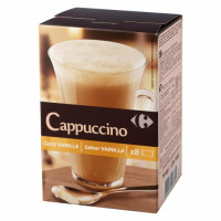 Café soluble cappuccino vainilla en sobres Carrefour 8 unidades de 18 g.