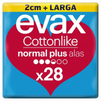 Compresas normal plus con alas Cottonlike Evax 28 ud.