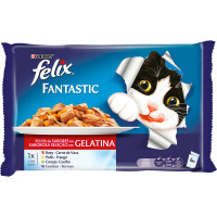 FELIX Fantastic comida húmeda para gatos festín de carnes en gelatina 4 bolsas 85 g FELIX Fantastic comida húmeda para gatos festín de carnes en gelatina 4 bolsas 85 g