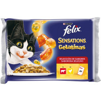 FELIX Sensations comida húmeda para gatos con trocitos en gelatina con buey y pollo 4 sobres 85 g FELIX Sensations comida húmeda para gatos con trocitos en gelatina con buey y pollo 4 sobres 85 g