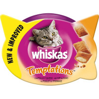 WHISKAS Temptations snacks para gatos con pollo y queso tarrina 60 g