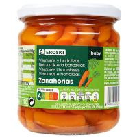 Zanahoria cocida EROSKI, frasco 210 g