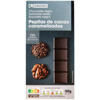 Chocolate 72% cacao-pepitas EROSKI, tableta 100 g