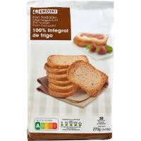 Pan tostado integral EROSKI, 30 rebanadas, paquete 270 g Pan tostado integral EROSKI, 30 rebanadas, paquete 270 g