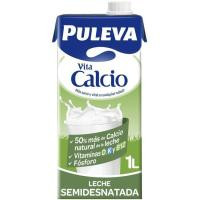 Leche semidesnatada calcio PULEVA, brik 1 litro Leche semidesnatada calcio PULEVA, brik 1 litro