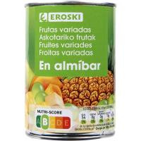 Frutas variadas en almíbar EROSKI, frasco 240 g