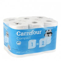 Papel higiénico compact doble rollo Carrefour 12 rollos.
