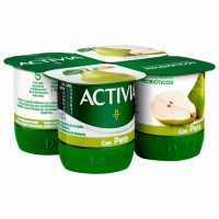 Bífidus con trozos de pera Danone ACTIVIA pack de 4 unidades de 120 g.