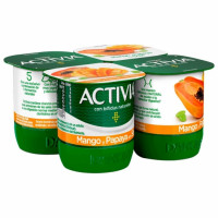 Bífidus con mango y papaya con soja Danone ACTIVIA pack de 4 unidades de 120 g.