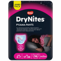 Ropa interior absorbente niña noche DryNites 4-7 años (17kg-30 kg.) 16 ud.