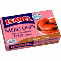 Mejillones en salsa vieira 13/18 Isabel sin gluten y sin lactosa 69 g.