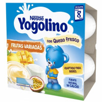 Postre lácteo de frutas con queso fresco desde 8 meses Nestlé Yogolino sin gluten pack de 4 unidades de 100 g.