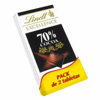 Chocolate negro 70% LINDT Excellence pack de 2 tabletas de 100 g.