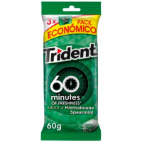 Chicles sabor hierbabuena sin azúcar 60 minutos TRIDENT pack de 3 unidades de 22 g.