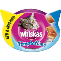 WHISKAS Temptations snacks para gatos con salmón tarrina 60 g