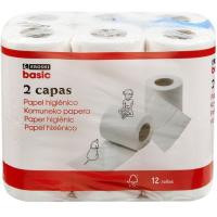 Papel higiénico 2 capas EROSKI BASIC, paquete 12 rollos