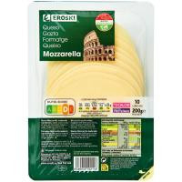 Queso Mozzarella EROSKI, lonchas, bandeja 200 g