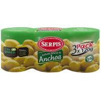 Aceitunas rellenas de anchoa EL SERPIS, pack 3x120 g