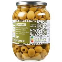 Aceitunas verdes sin hueso EROSKI, frasco 400 g
