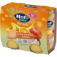 Merienda de frutas con galleta HERO, pack 2x190 g