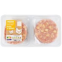 Hamburguesa de pollo-queso EROSKI, 4 uds., bandeja 320 g