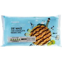 Tortitas de maíz con chocolate negro EROSKI, paquete 90,4 g