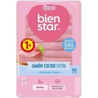 Jamón cocido bajo grasa-reducido en sal ELPOZO, bandeja 65 g