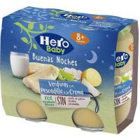 Tarrito de pescadilla-crema HERO BUENAS NOCHES, pack 2x190 g