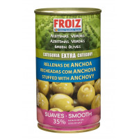 Aceitunas FROIZ rellenas de anchoa suaves 35% menos de sal extra 150 g